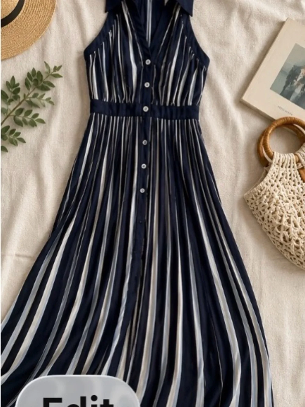 Anthropologie Navy White Striped Halter Maxi Dress Size S - Picture 3 of 8